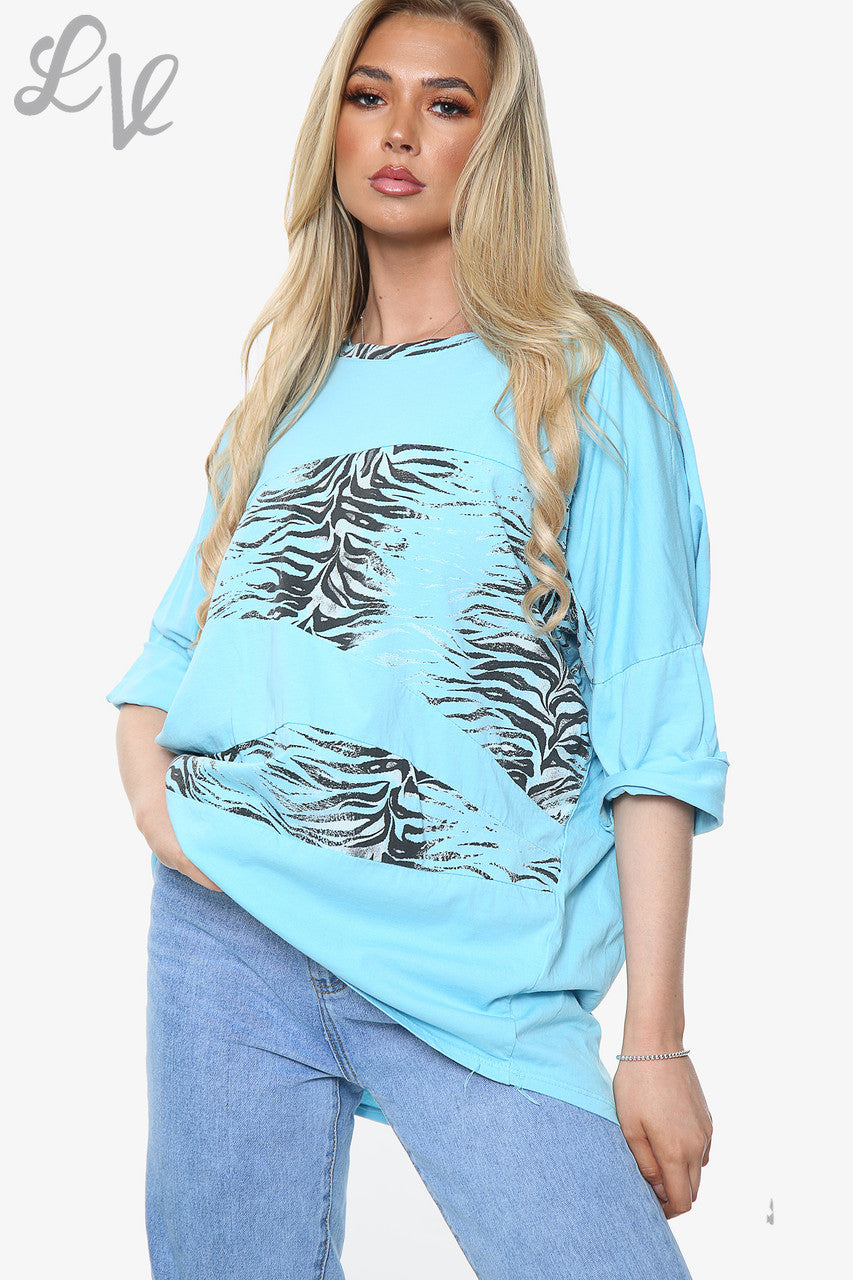 Dames Top met dierenprint patchwork Turkoois Stukprijs WAS € 13,99 NU € 6,99