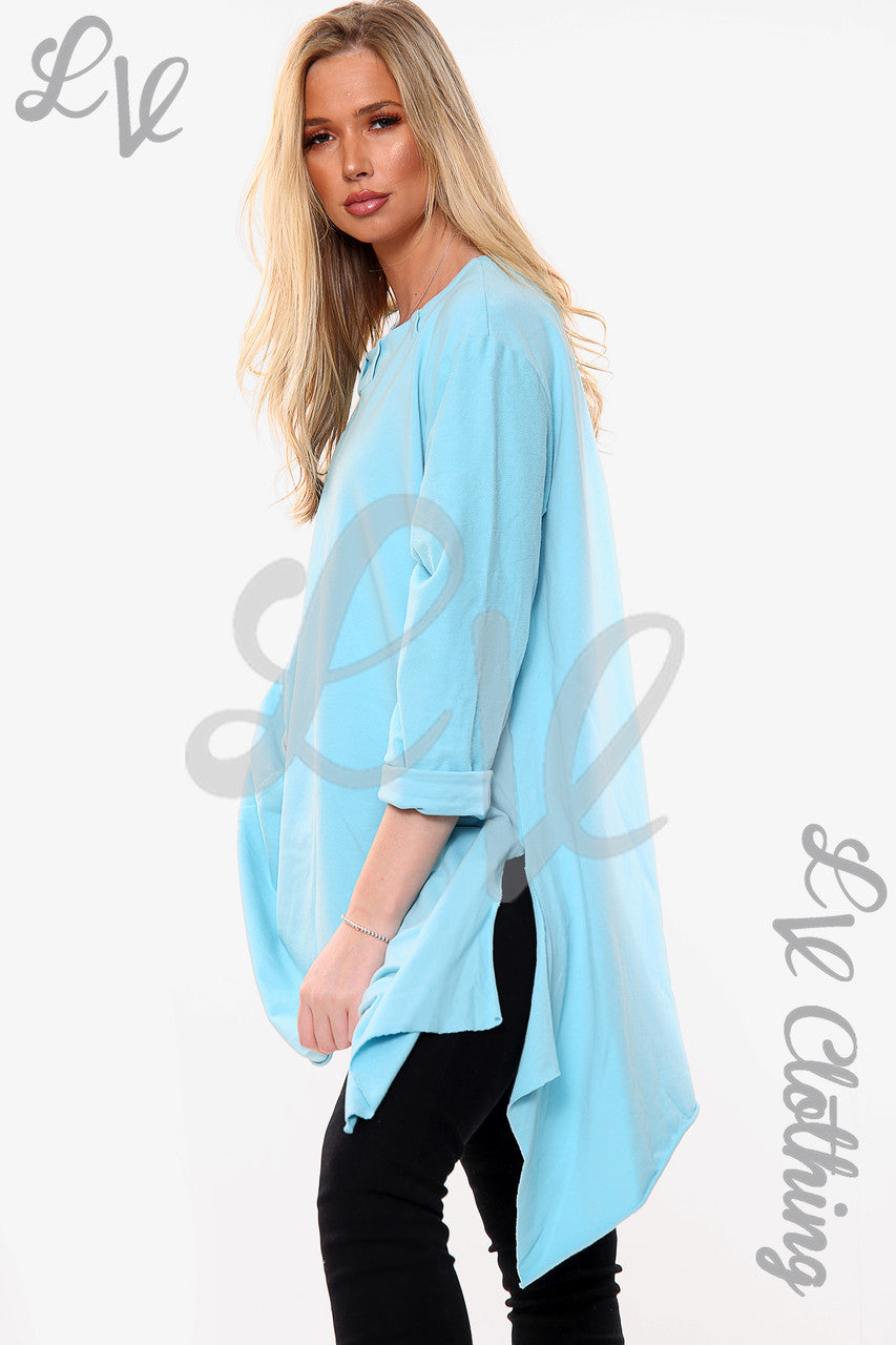 Dames Sweatshirt Top met Gedrapeerde Zoom & Ritsdetail Turkoois Stukprijs WAS £11,99 NU £5,99