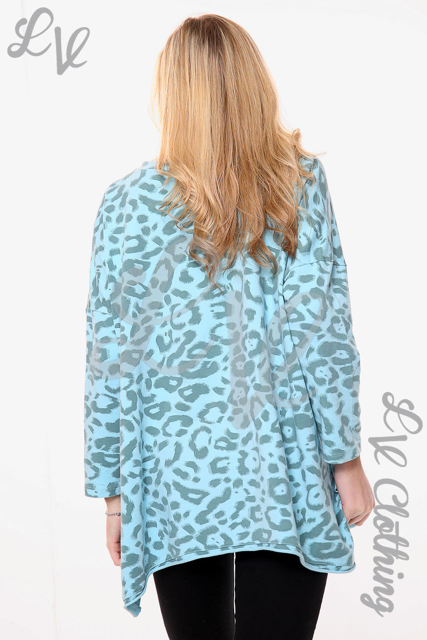 Ladies Animal Leopard Print Sweatshirt Top  Turquoise Unit Price WAS £15.99 NOW £7.99