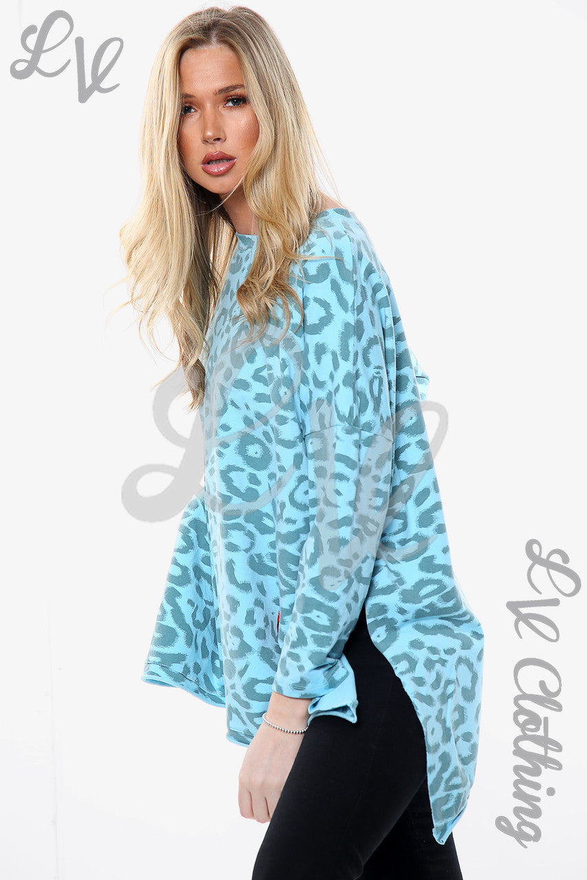 Ladies Animal Leopard Print Sweatshirt Top  Turquoise Unit Price WAS £15.99 NOW £7.99