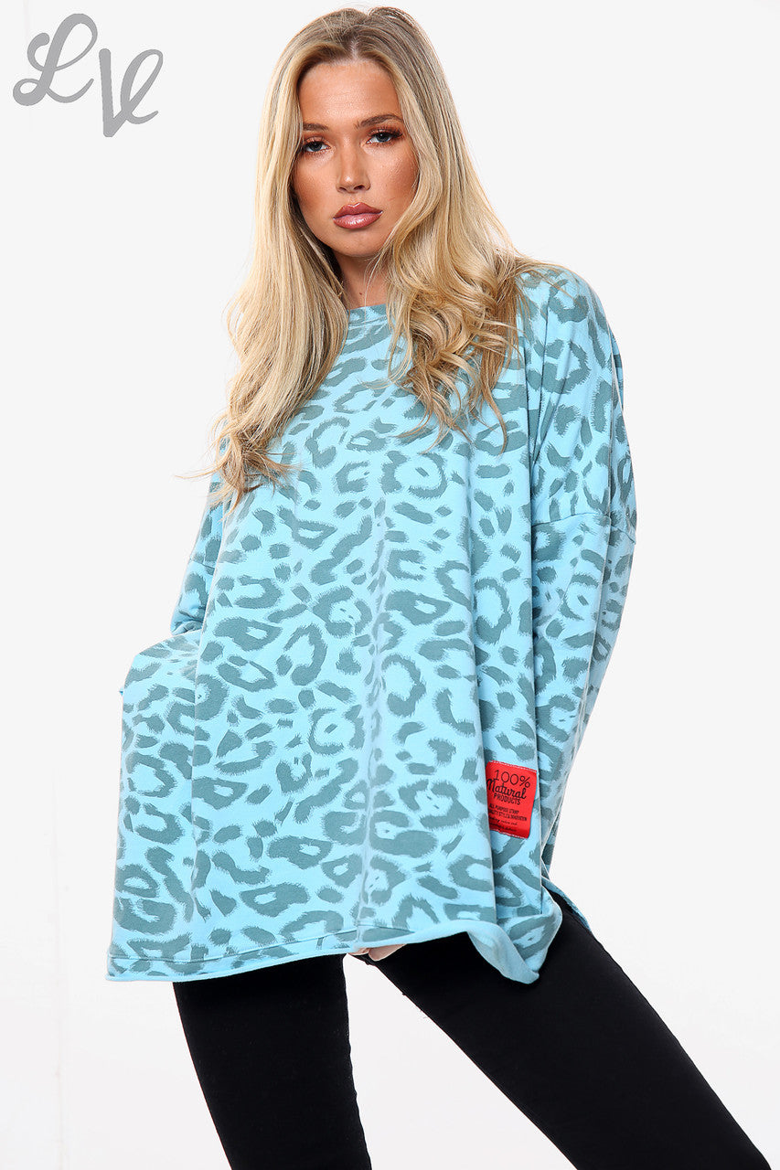 Ladies Animal Leopard Print Sweatshirt Top  Turquoise Unit Price WAS £15.99 NOW £7.99