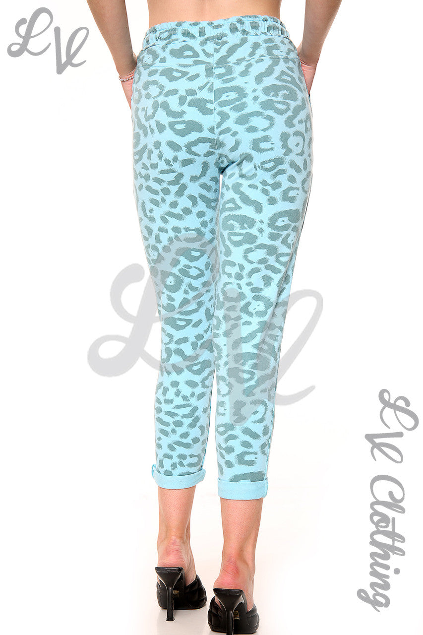 Ladies Animal Leopard Print Jogging Pants Turquoise Unit Price WAS £12.99 NOW £6.49