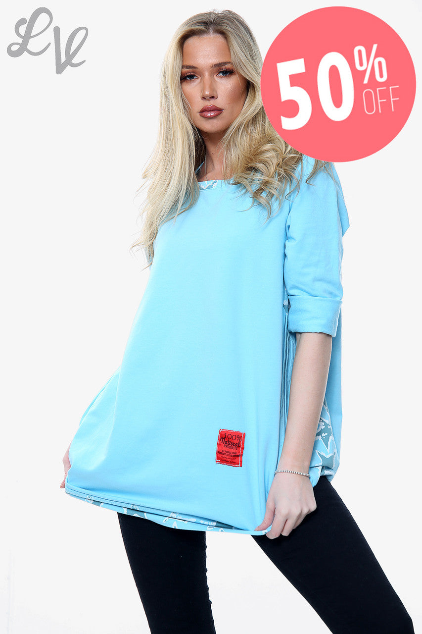 Dames top met sterrenprint aan hals en zoom Lichtblauw Stukprijs WAS €11,99 NU €5,99