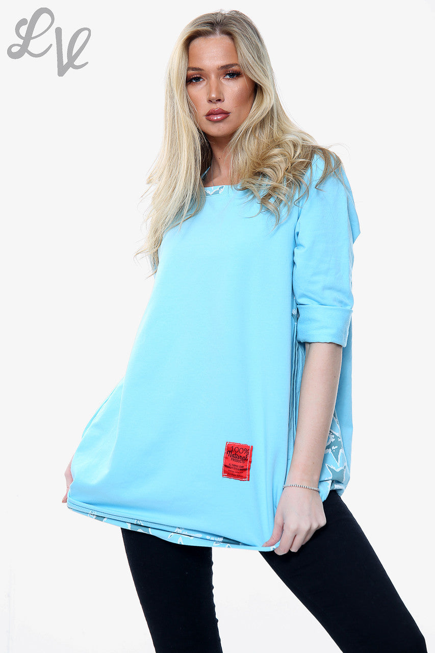 Dames top met sterrenprint aan hals en zoom Lichtblauw Stukprijs WAS €11,99 NU €5,99