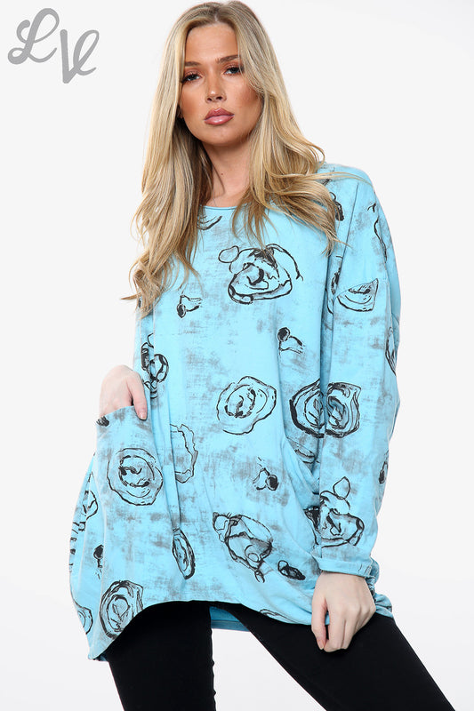 Ladies Rose Sketch Print Sweatshirt Top Turquoise Unit Price £11.99