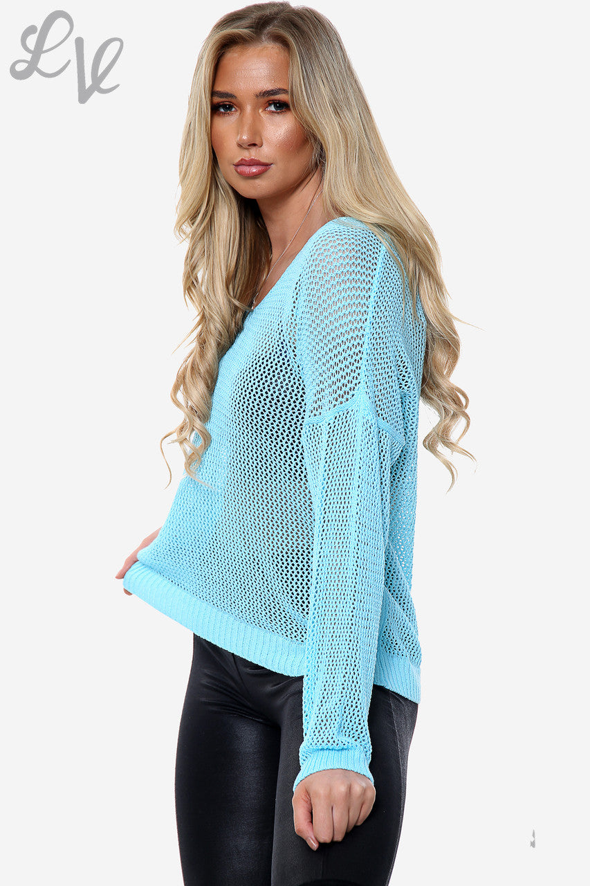 Dames Fishnet Top Turkoois Prijs per stuk €9,99