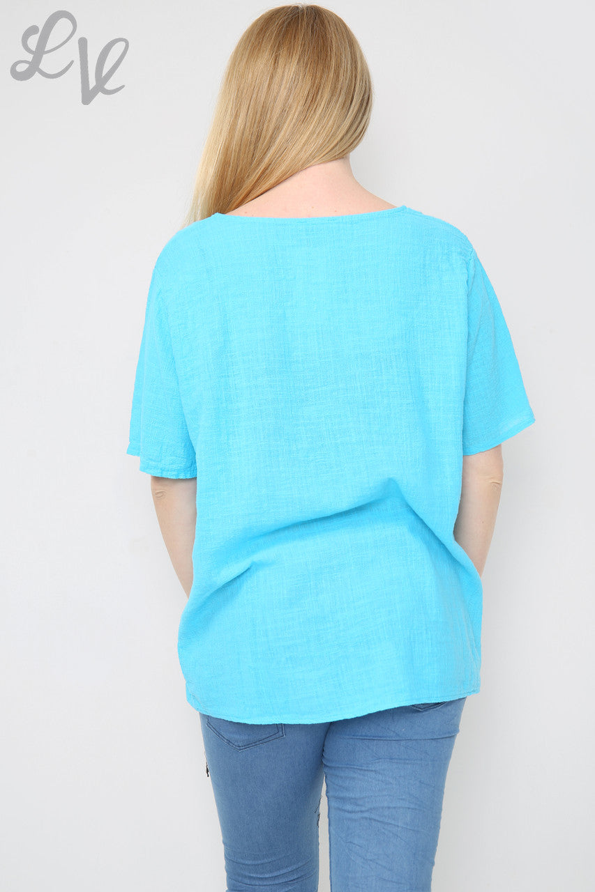 Dames ster pailletten top turquoise eenheidsprijs € 8,99