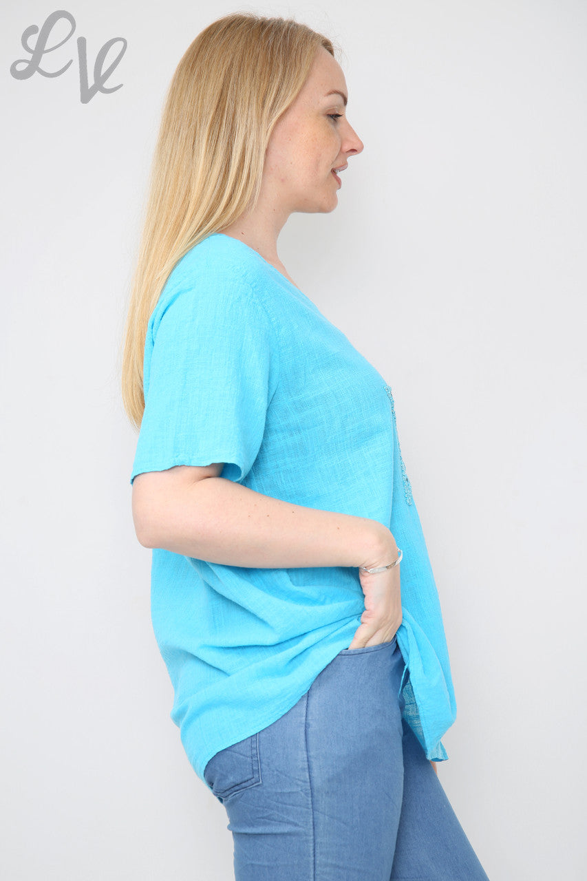 Dames ster pailletten top turquoise eenheidsprijs € 8,99