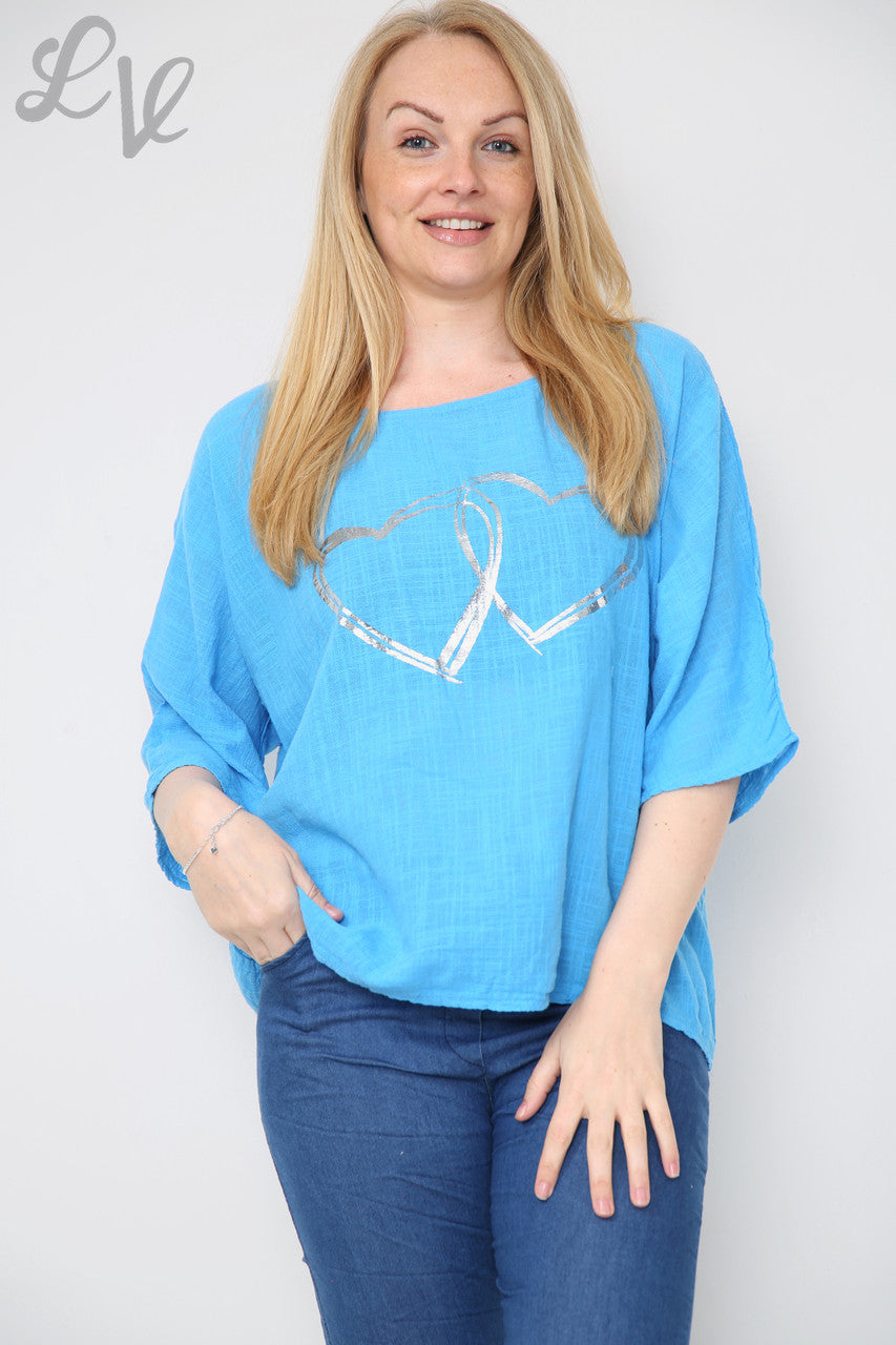 Dames Dubbele Folie Hart Top Turkoois Prijs per stuk €7,99