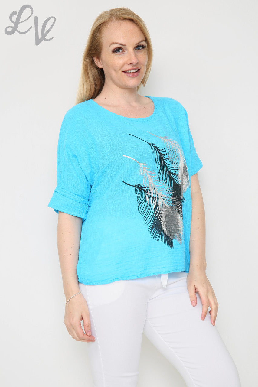 Ladies Foil Leaf Design Top Turquoise Unit Price £12.99