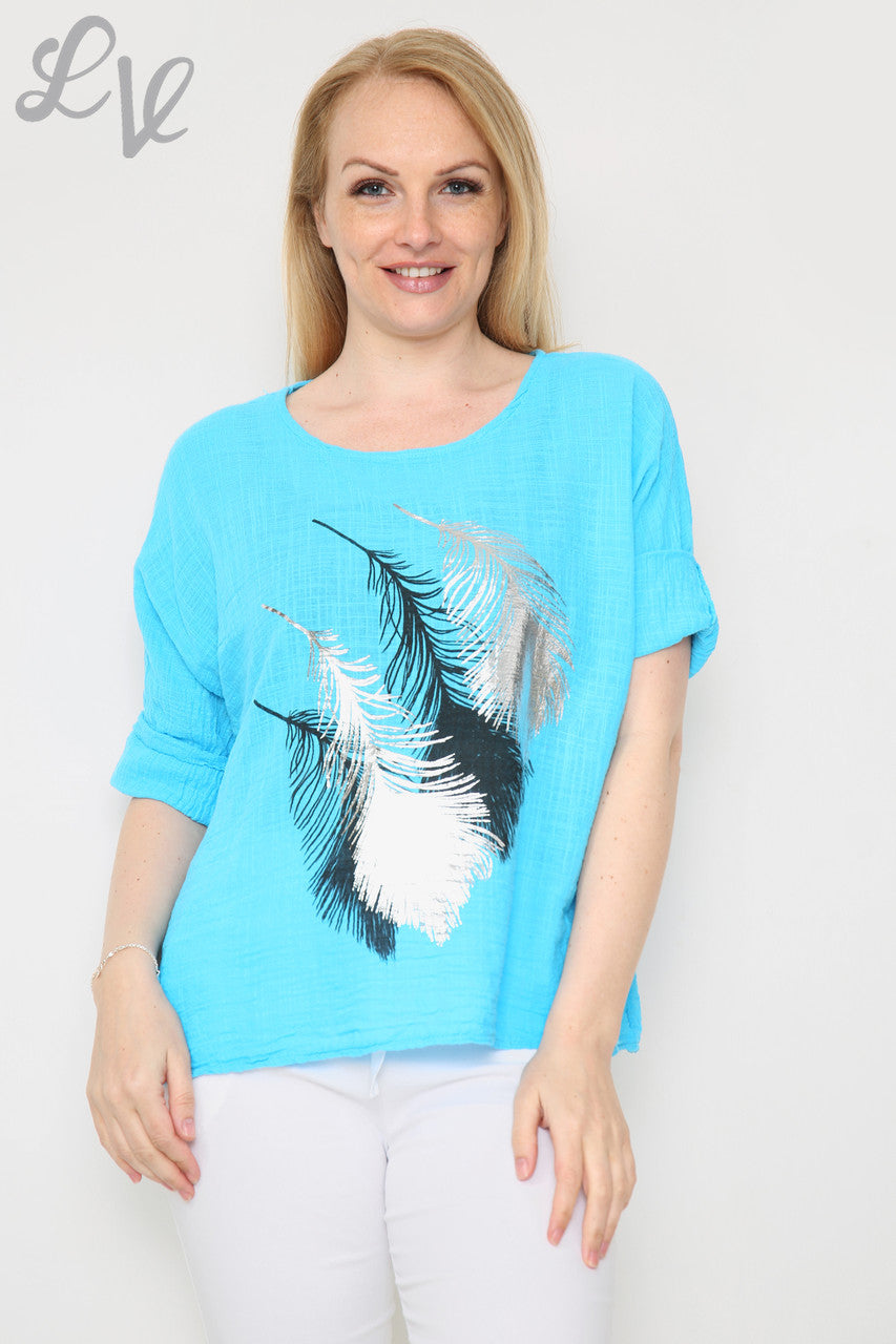 Ladies Foil Leaf Design Top Turquoise Unit Price £12.99