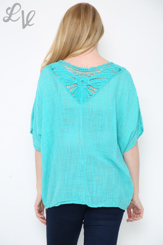 Ladies Crochet Back Top Turquoise