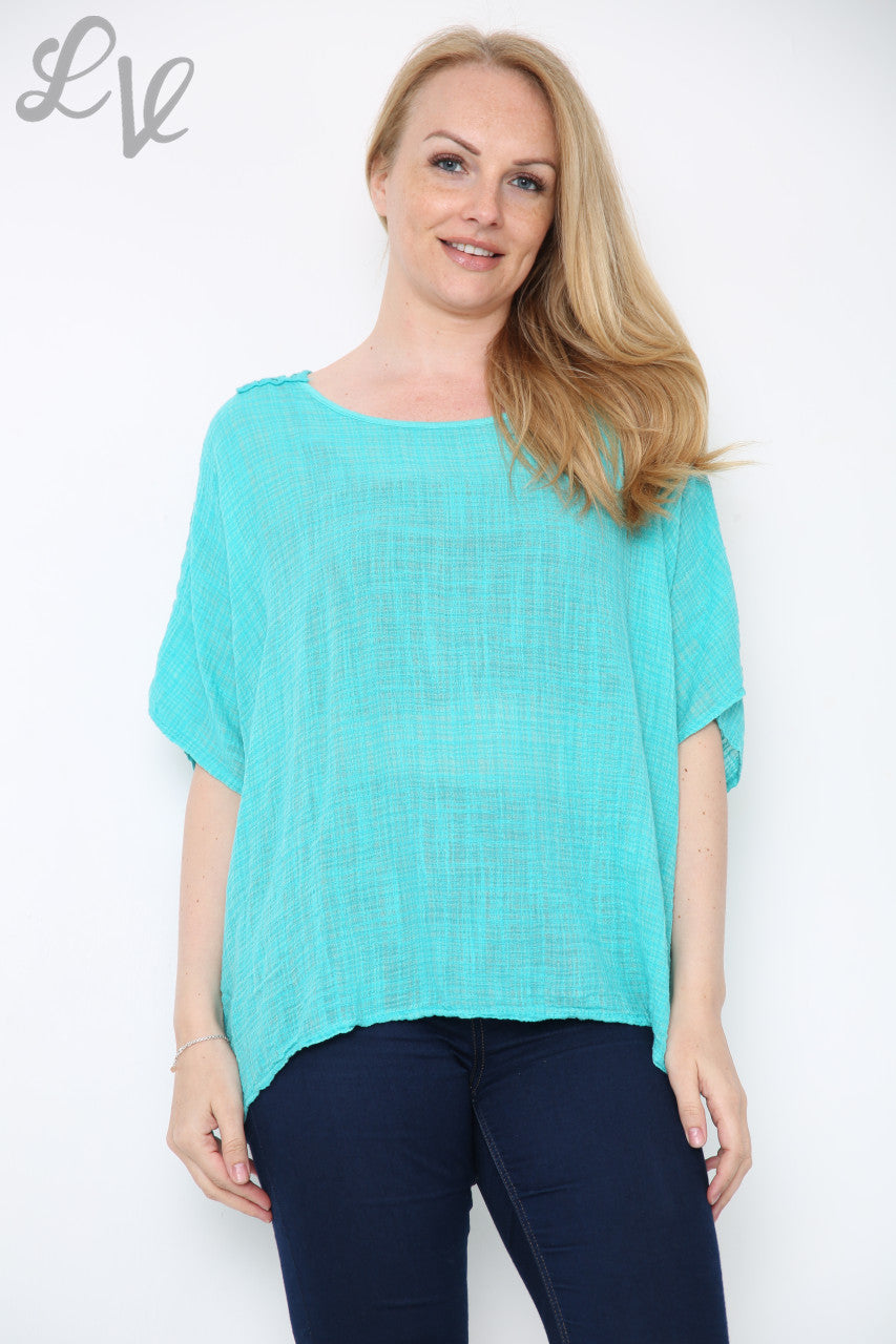Ladies Crochet Back Top Turquoise
