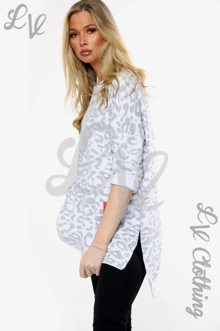 Ladies Animal Leopard Print Sweatshirt Top White Unit Price WAS £14.99 NOW £7.99