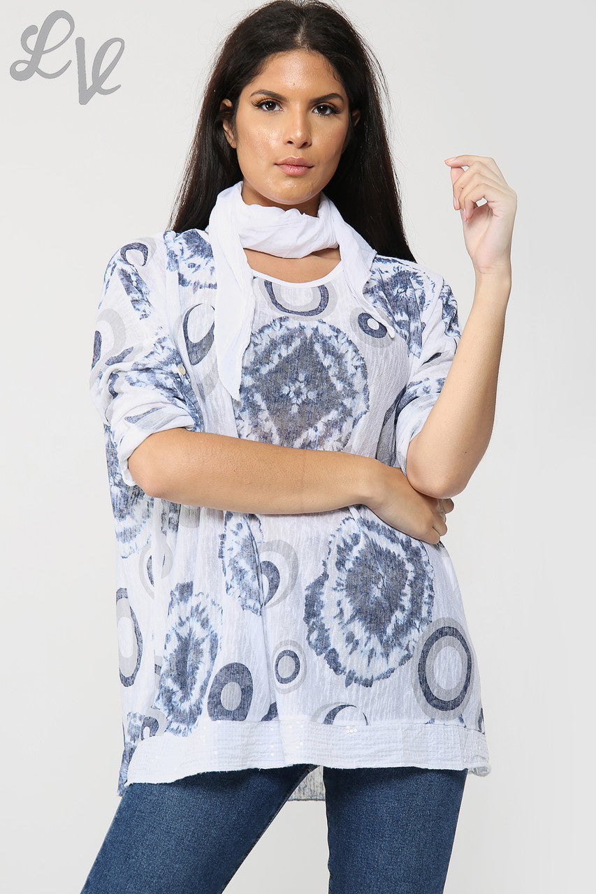 Dames Tie Dye & Cirkelprint Sjaaltop Wit - Eenheidsprijs €6,99
