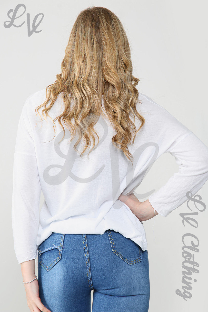 Ladies Shimmer Star Embroidered Top White - Unit Price £11.99