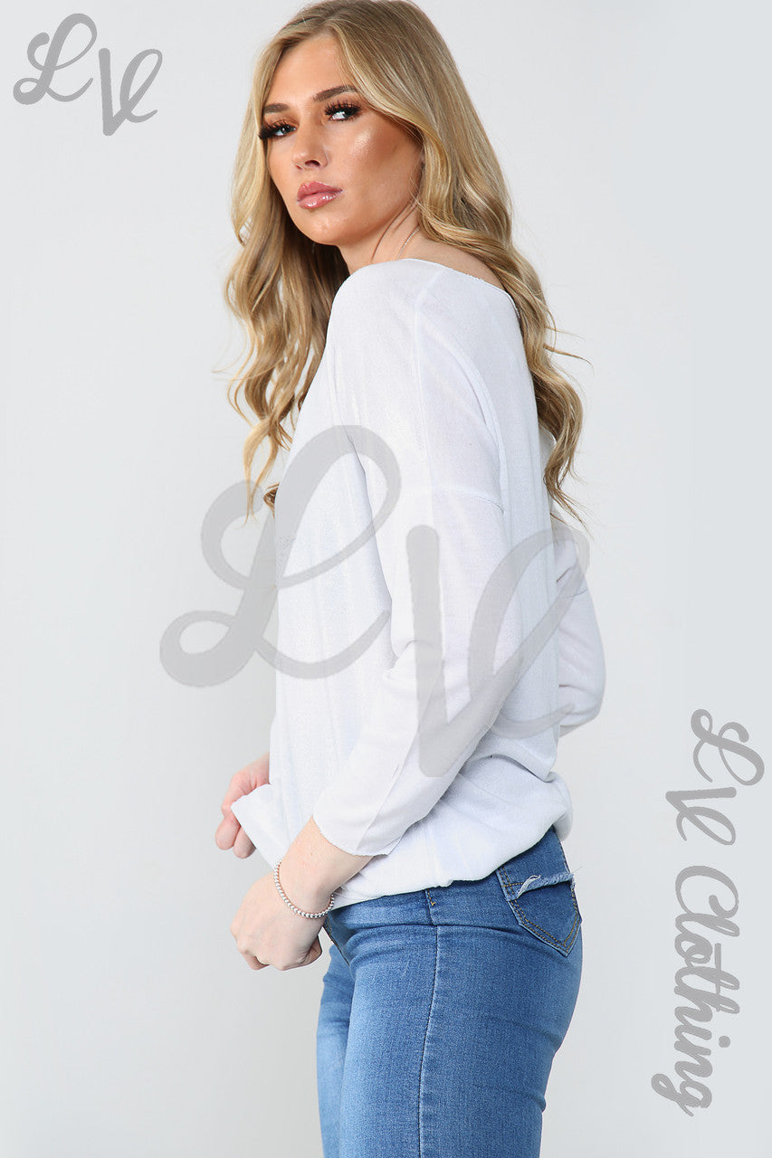 Ladies Shimmer Star Embroidered Top White - Unit Price £11.99