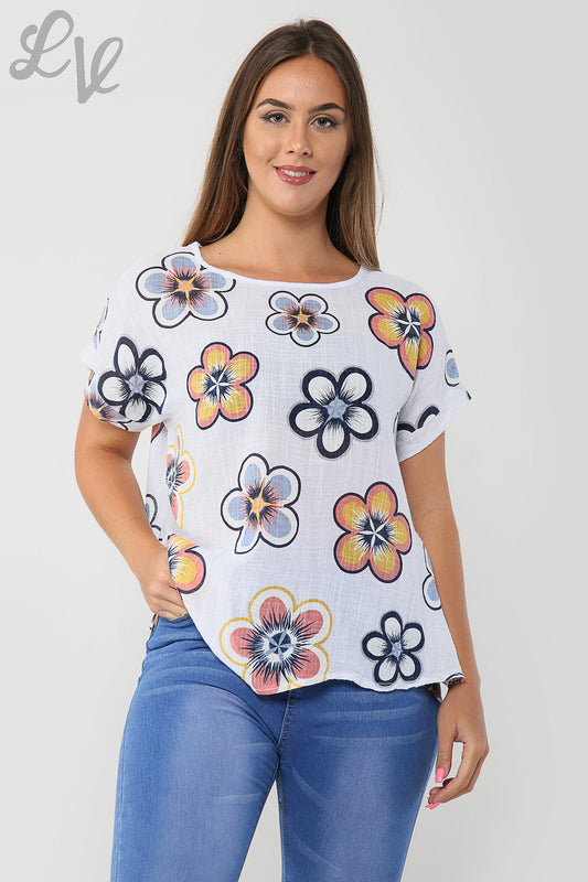 Ladies Sun Flower Print Top White Unit Price £7.99