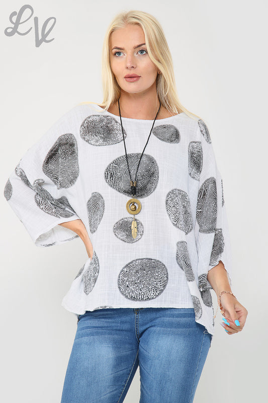 Ladies Tree Root Print Top With Necklace White