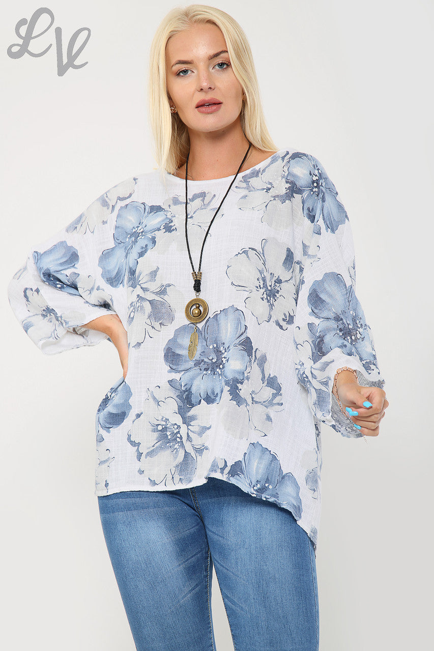 Dames Bloemenprint Top Met Ketting Wit - Prijs per stuk €9,99