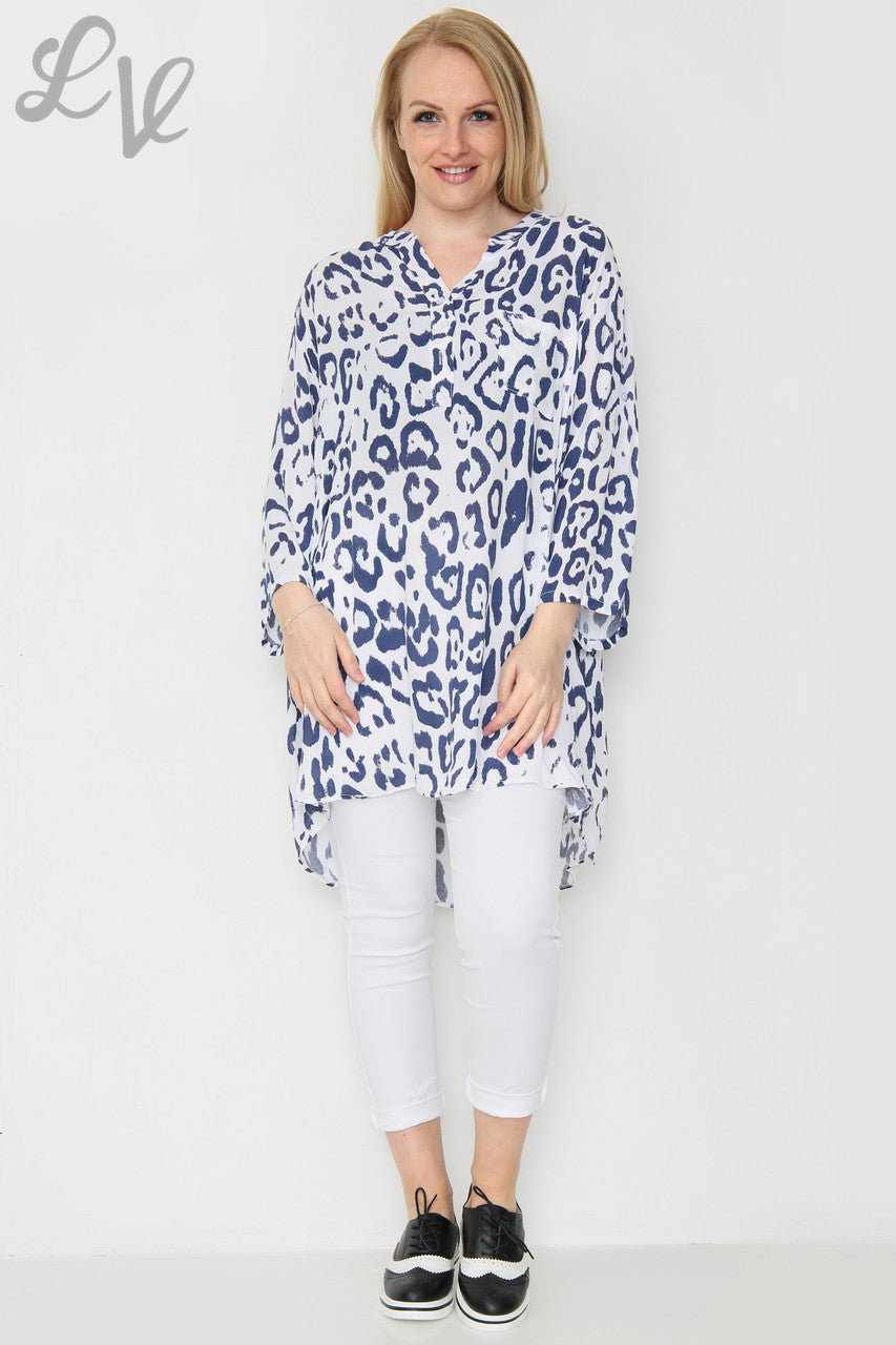 Dames Blouse met Dierenprint, Lengte Lang, Wit, Stukprijs € 8,99