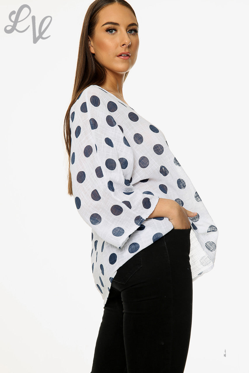 Dames Polkadot Effen Top Wit Prijs per stuk €7,99