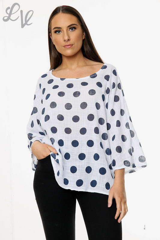 Ladies Polka Dot Simple Top White Unit Price £7.99