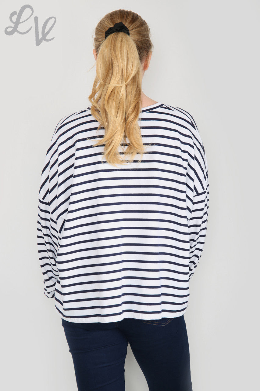Dames Mademoiselle Star Striped Top Wit Stukprijs £ 9,99