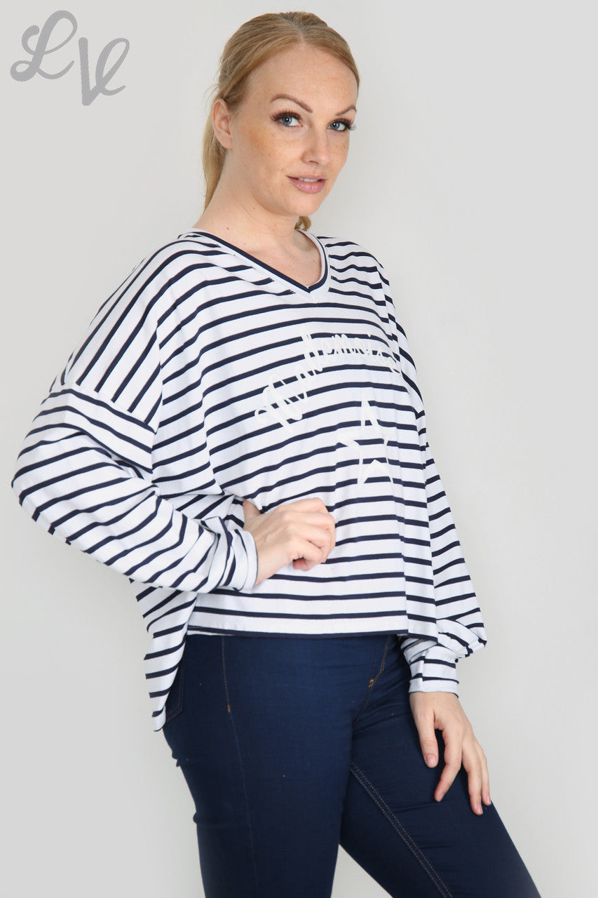 Dames Mademoiselle Star Striped Top Wit Stukprijs £ 9,99