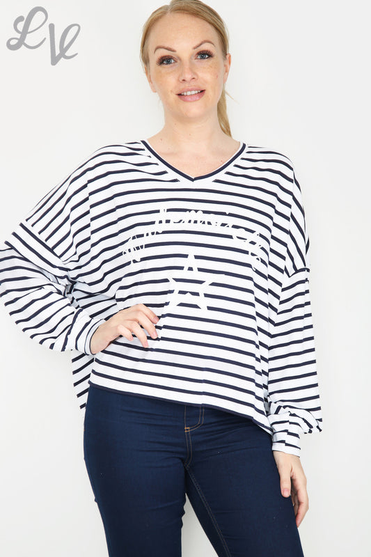 Ladies Mademoiselle Star Striped Top White Unit Price £9.99