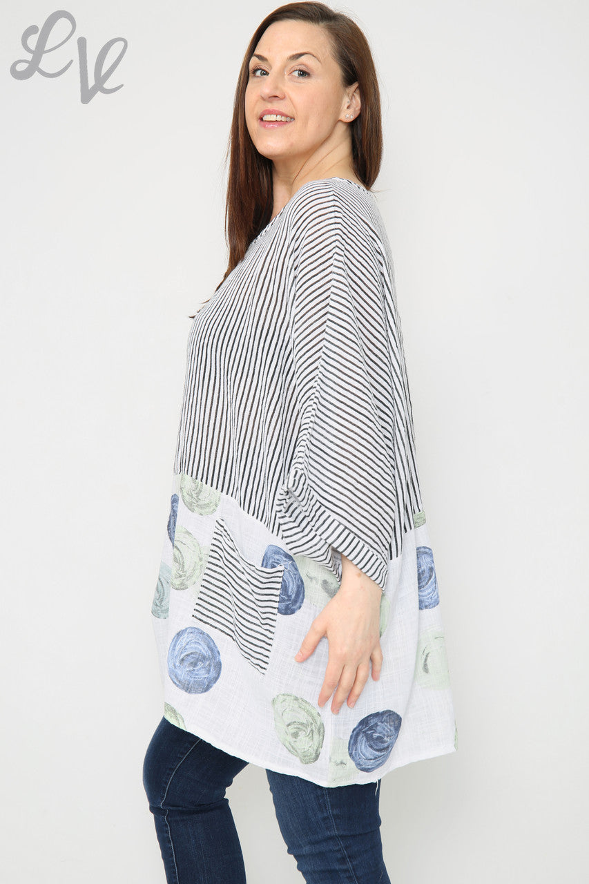 Dames Top met Strepen & Cirkels Print Wit Prijs per stuk € 8,99