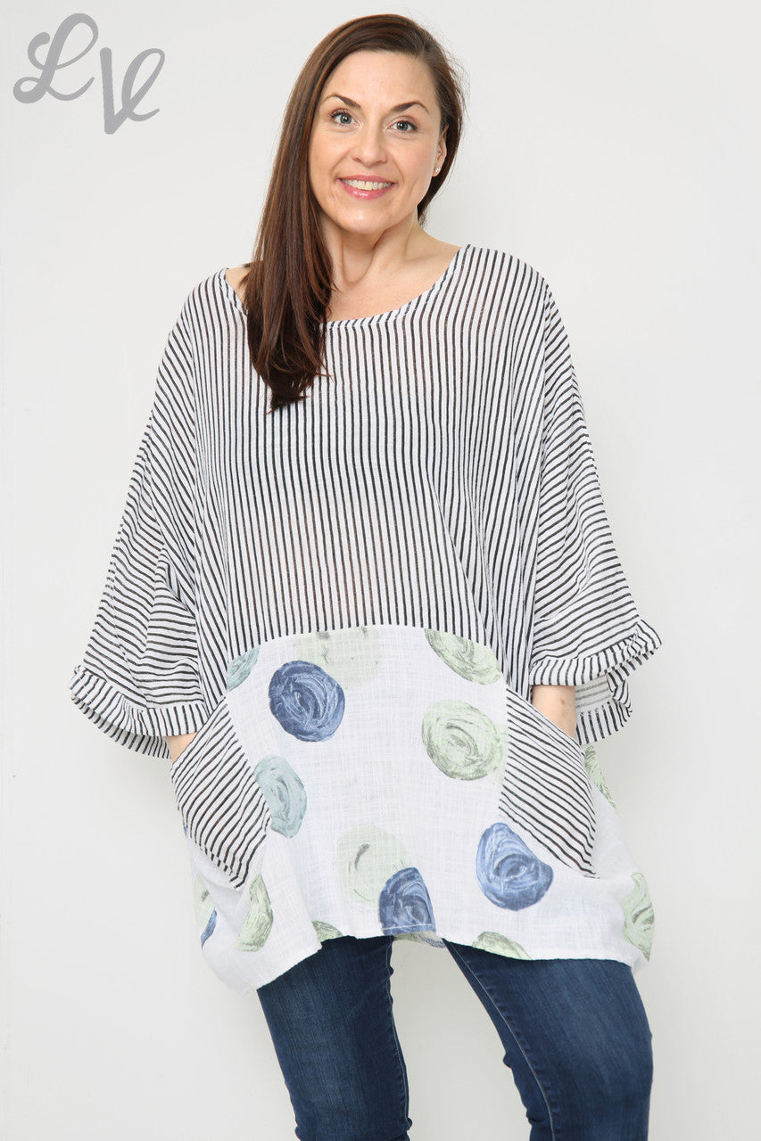 Dames Top met Strepen & Cirkels Print Wit Prijs per stuk € 8,99
