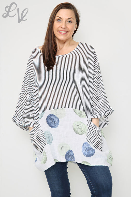 Ladies Stripes & Circles Print Top White Unit Price £8.99