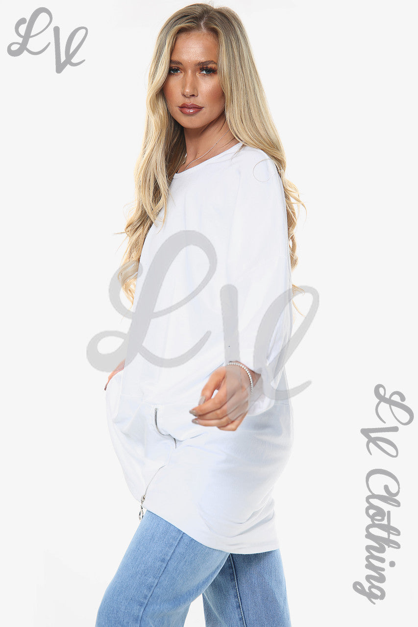 Dames Effen Sweatshirt Met Ritsdetail Wit Stukprijs € 12,99
