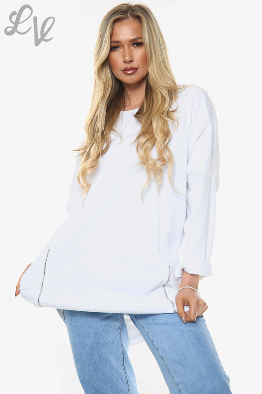Ladies Plain Sweatshirt With Zip Detail White Unit Price £12.99