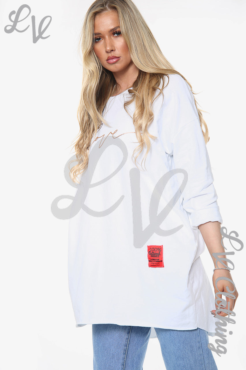 Dames Liefde Script Sweatshirt Top Wit Prijs per stuk € 11,99