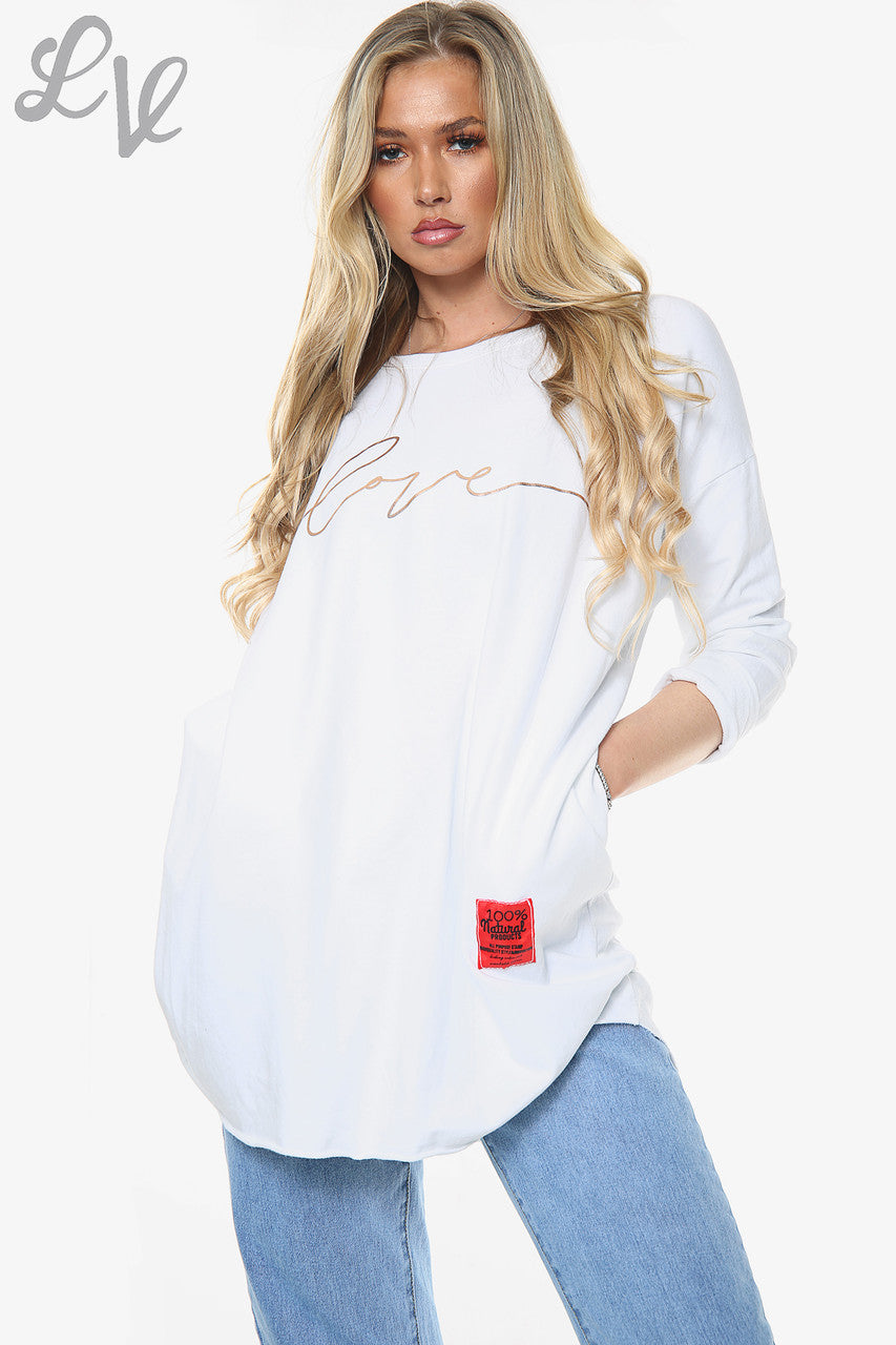 Dames Liefde Script Sweatshirt Top Wit Prijs per stuk € 11,99
