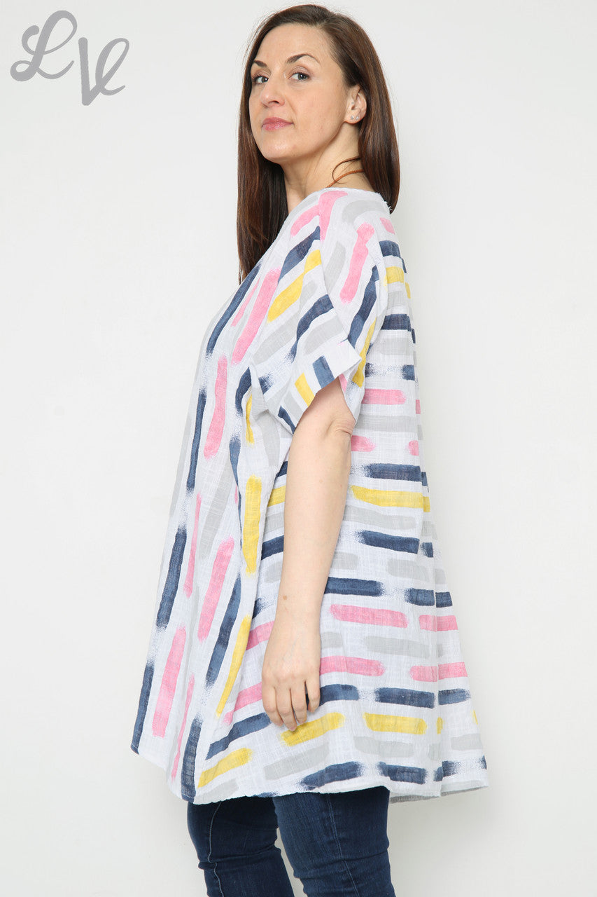 Dames T-shirt met Asymmetrische Strepen Print Wit Stukprijs € 8,99
