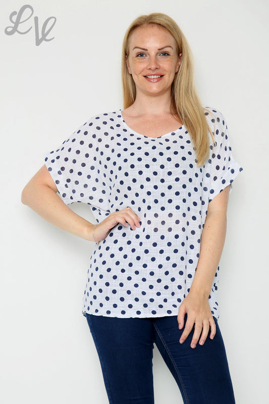 Ladies Polka Dot Print Top White Unit Price £7.99