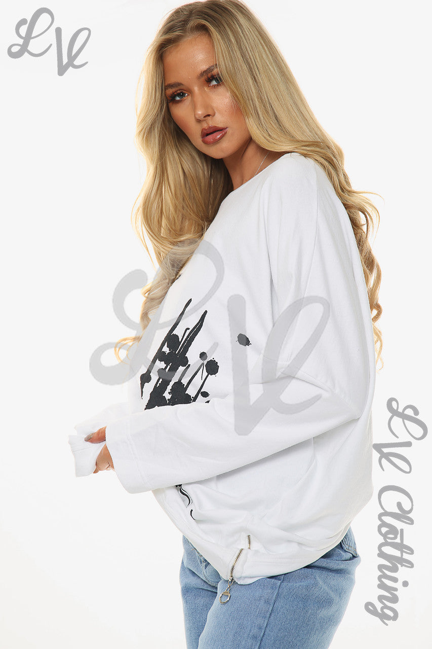 Dames Graffiti Vormen Sweatshirt Top Wit Prijs per eenheid €13,99