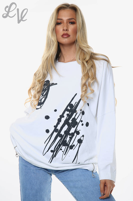 Ladies Graffiti Shapes Sweatshirt Top White Unit Price £13.99