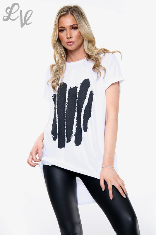 Ladies Paint Stripe Graphic Top White Unit Price £8.99