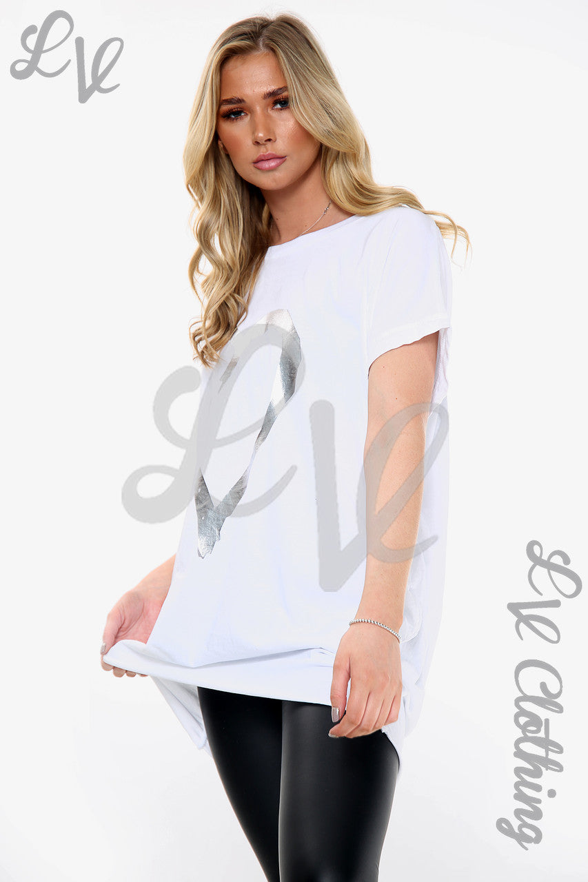 Dames Folie Hart Grafische Top Wit Stukprijs € 10,99