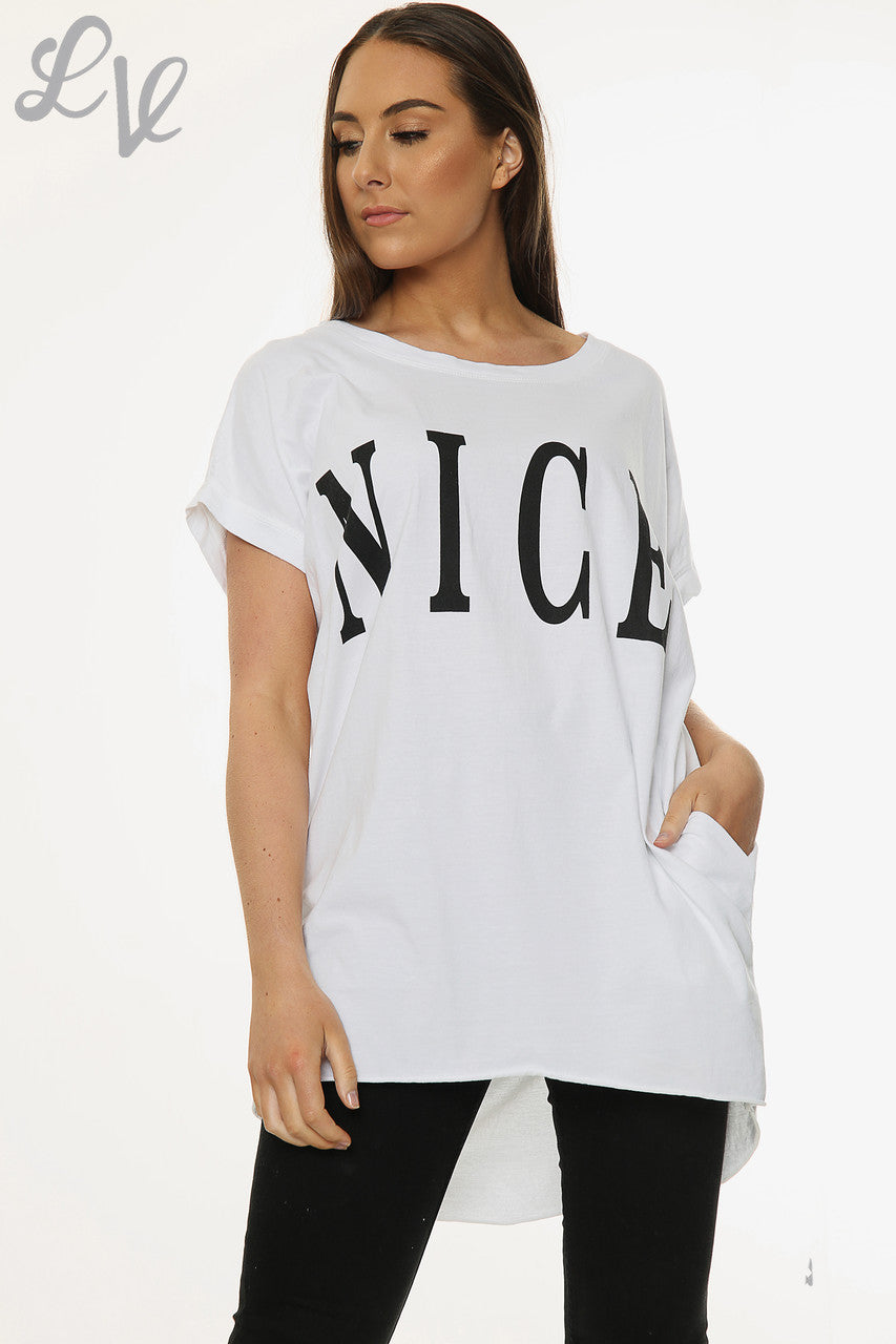 Damesleuke Slogan Top Wit Prijs per eenheid € 6,99