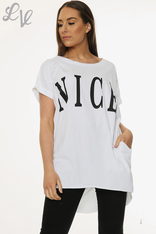 Ladies Nice Slogan Top White Unit Price £6.99