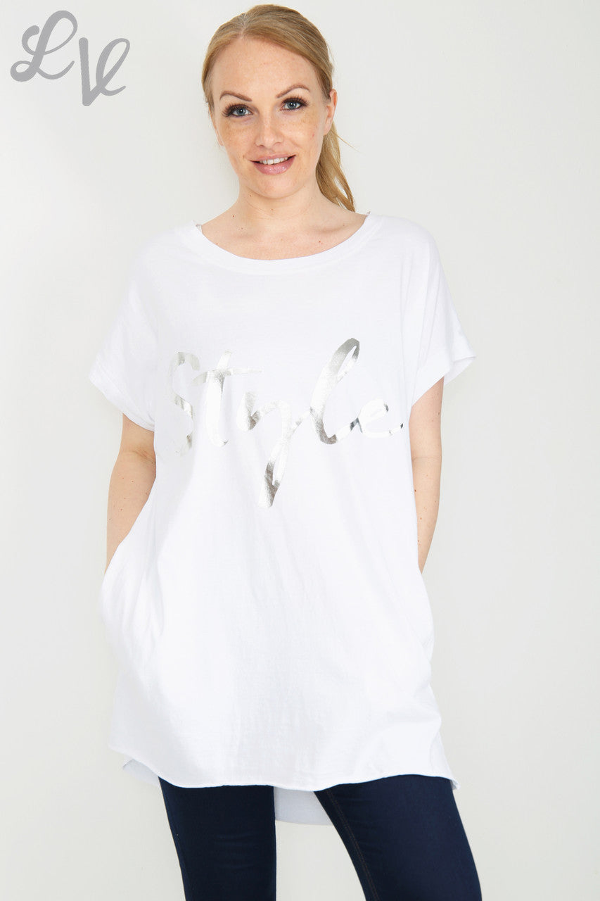Damesfolie 'Style' Graphic Top Wit Eenheidsprijs € 6,99