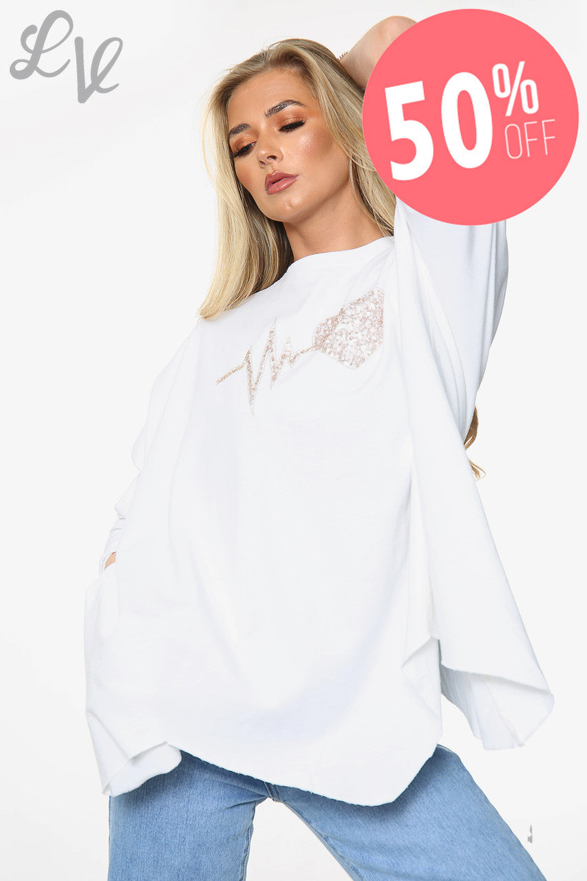 Ladies Heartbeat Graphic Sweatshirt Top White Unit Price WAS £13.99 NOW £6.99