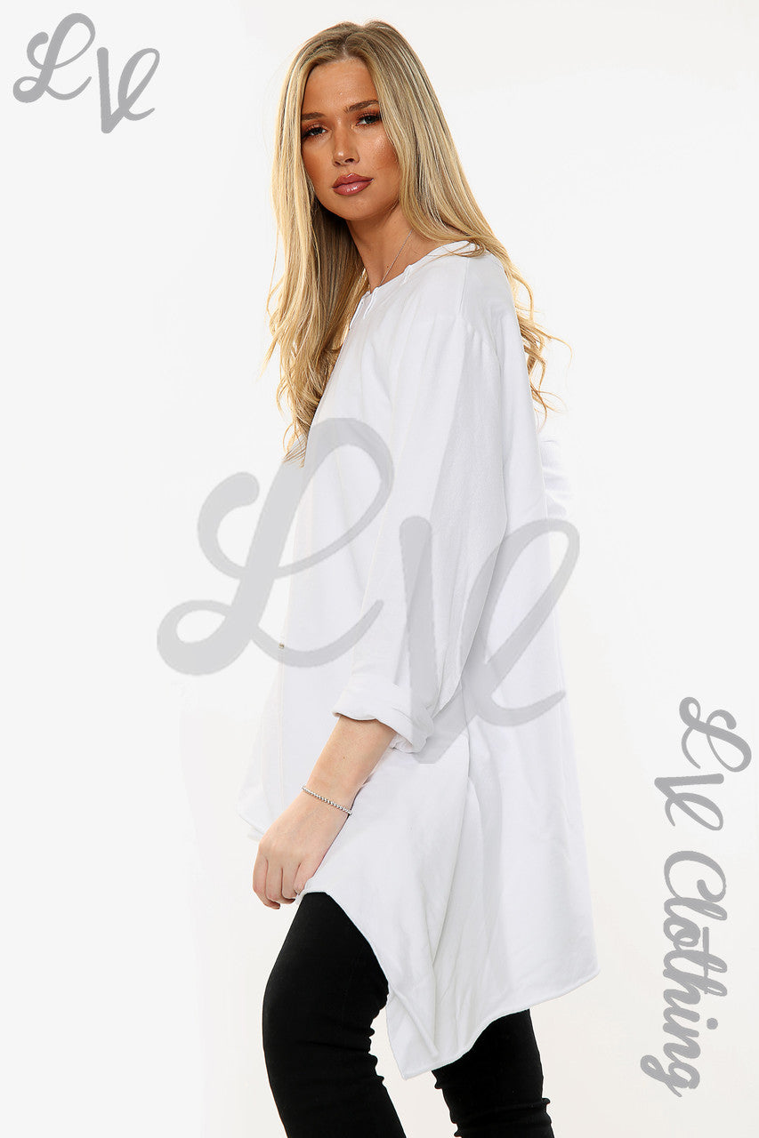 Ladies Draped Hem & Zip Detail Sweatshirt Top White Unit Price WAS £11.99 NOW £5.99