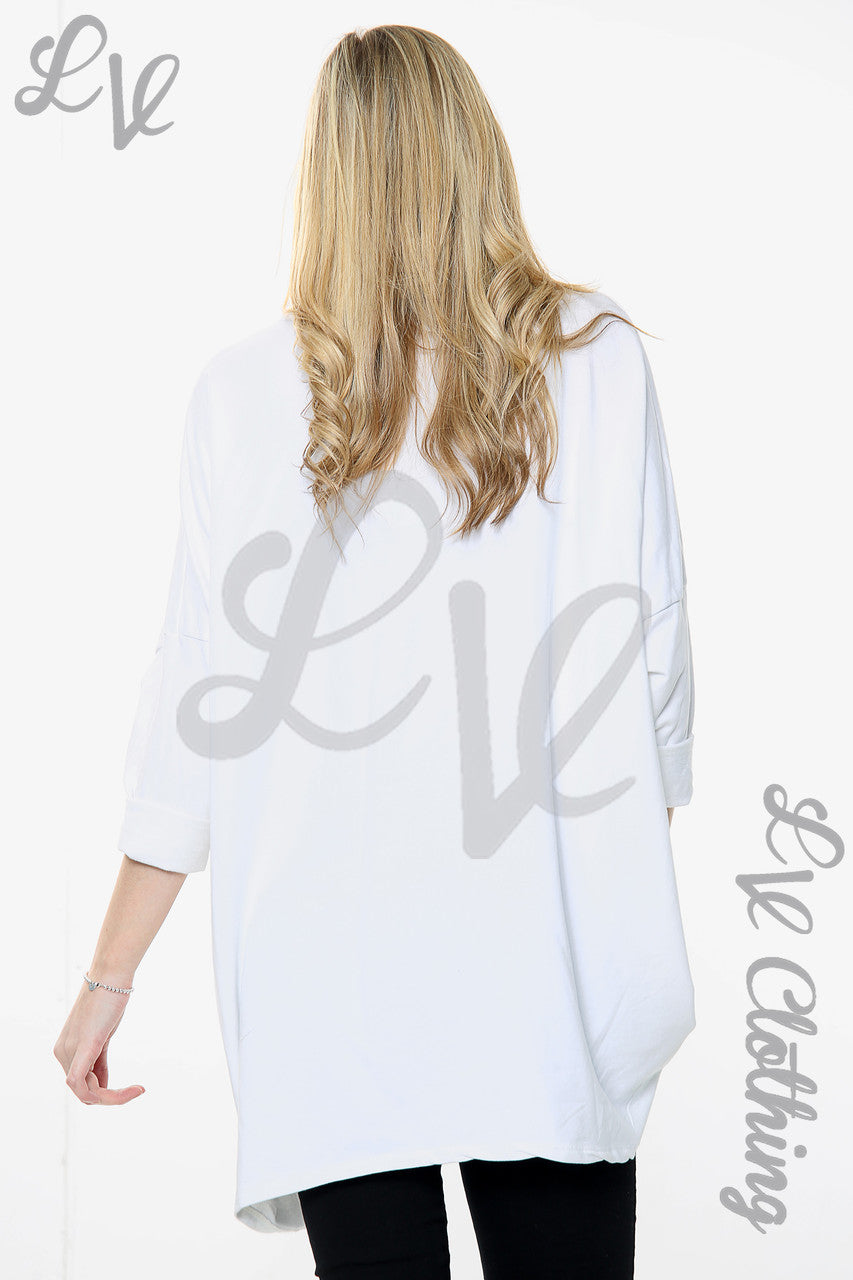 Dames Applicatie Ruche Folie Hart Sweatshirt Top Wit Stukprijs € 15,99
