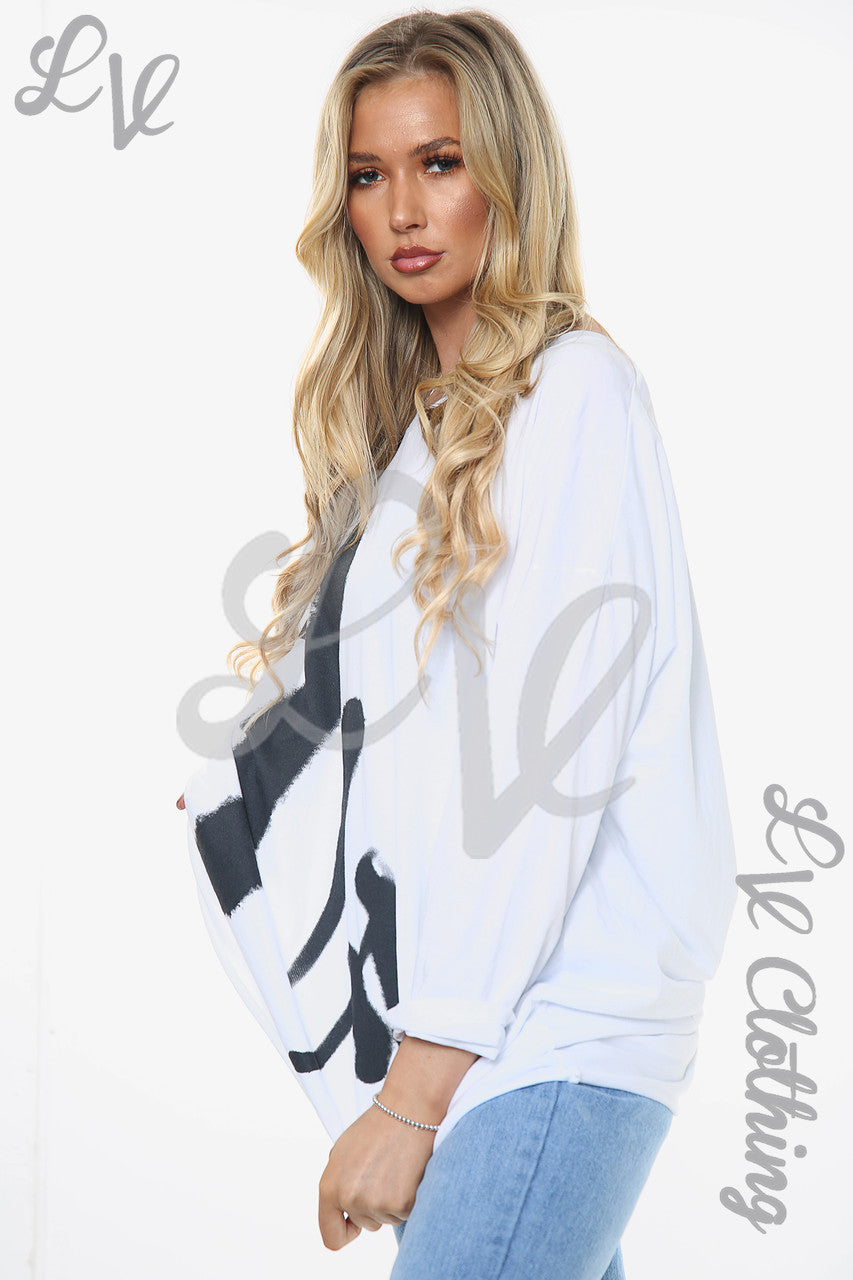 Dames Graffiti Tekens Top Wit Stukprijs WAS £11,99 NU £5,99